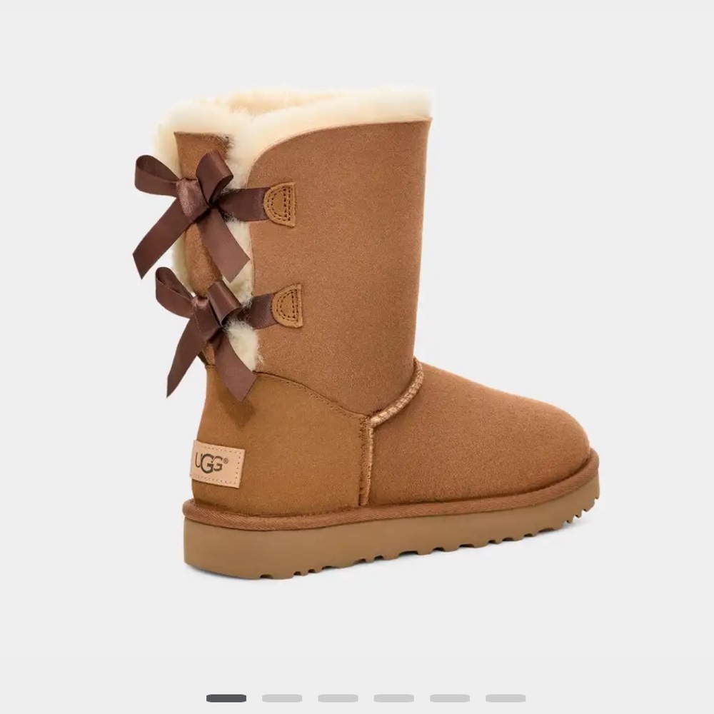 Never Worn Size 8 Chestnut UGGS with tag on: Added silky bows too.